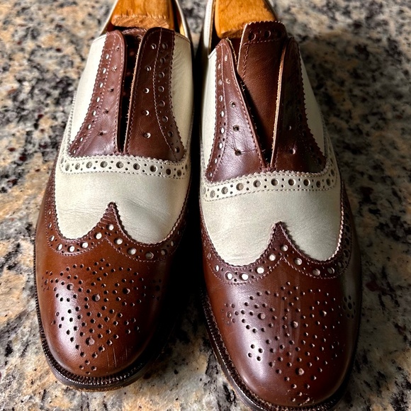 Peel & Co Brooks Brothers Chocolate Brown And off White Spectator Wingtips Sz 9 - Picture 1 of 10